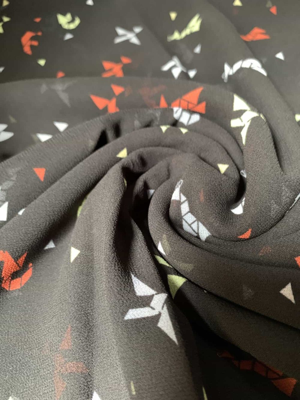 Black White Orange Green Abstract Print Chiffon