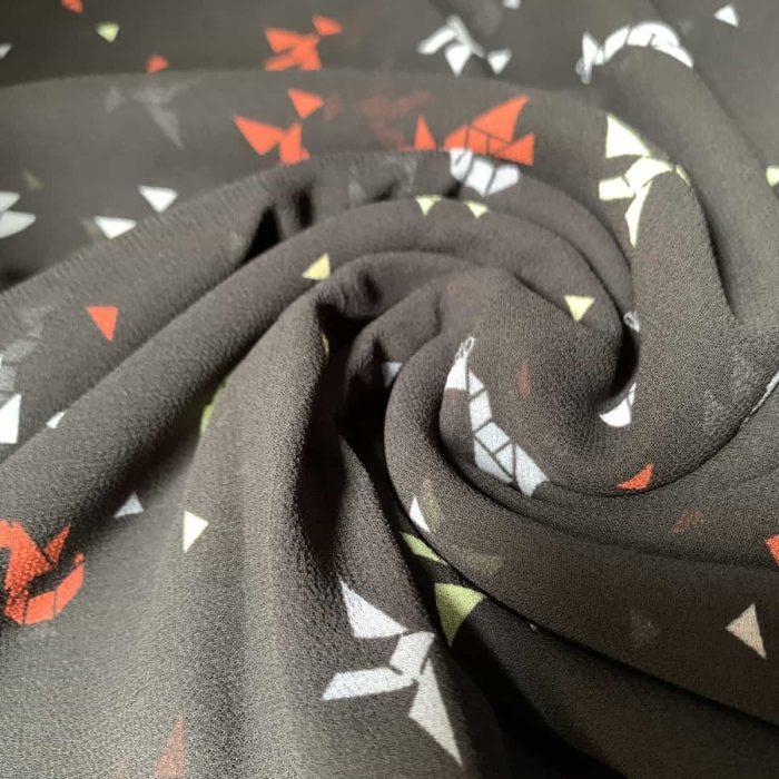 Black White Orange Green Abstract Print Chiffon
