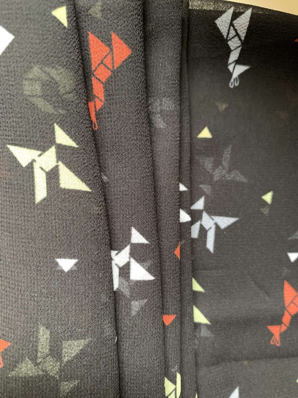 Black White Orange Green Abstract Print Chiffon - Image 2