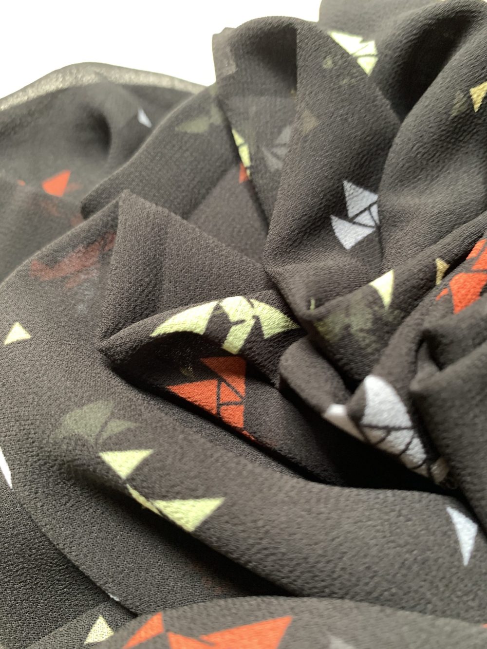 Black White Orange Green Abstract Print Chiffon - Image 3