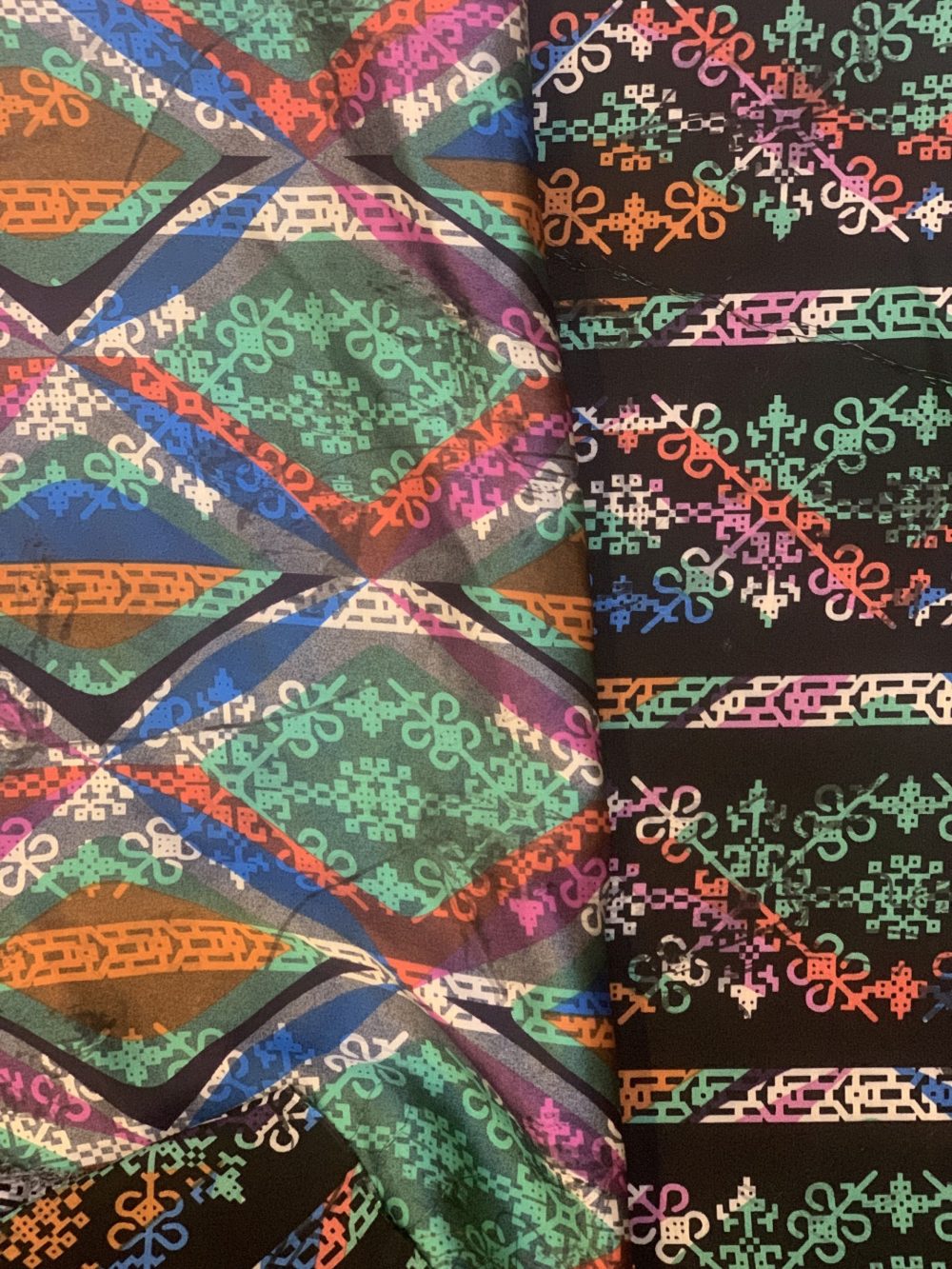 Black, Blue, Pink, Orange And White Abstract Double Face Satin - Image 4