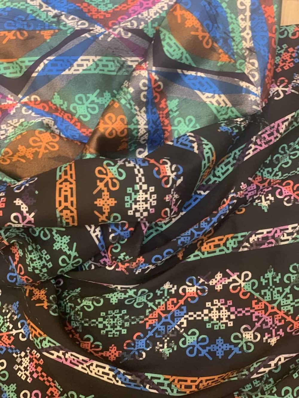 Black, Blue, Pink, Orange And White Abstract Double Face Satin