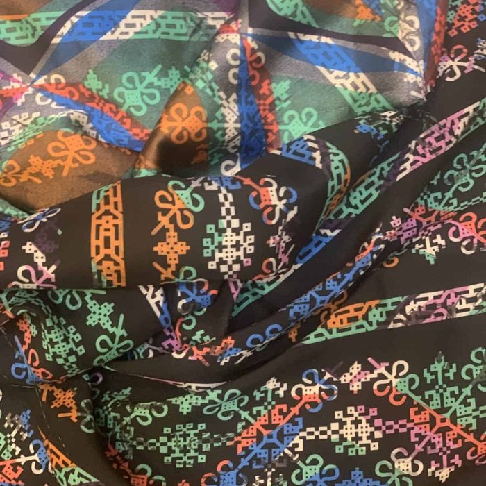 Black, Blue, Pink, Orange And White Abstract Double Face Satin