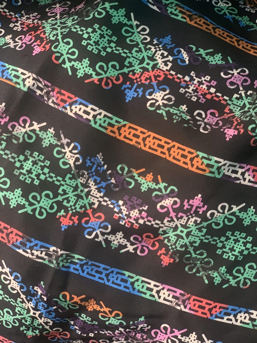 Black, Blue, Pink, Orange And White Abstract Double Face Satin - Image 5