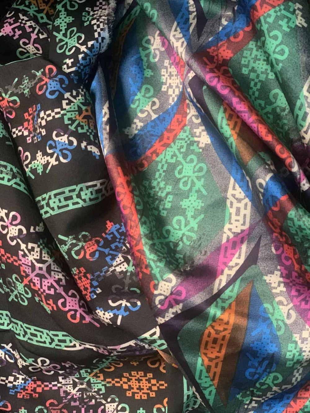 Black, Blue, Pink, Orange And White Abstract Double Face Satin - Image 2