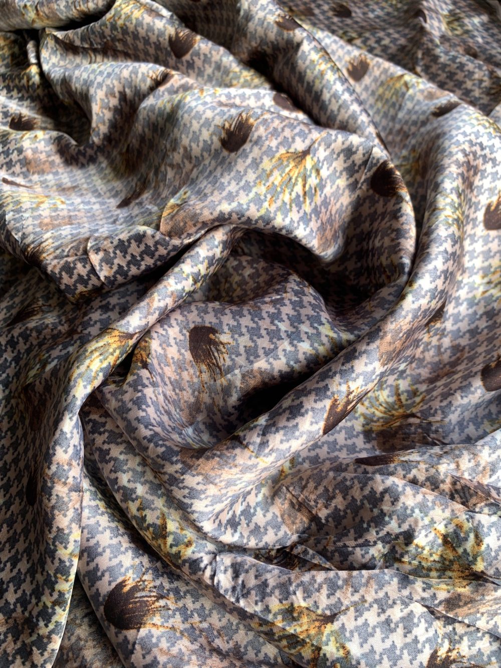 Brown Double Face Houndstooth Satin