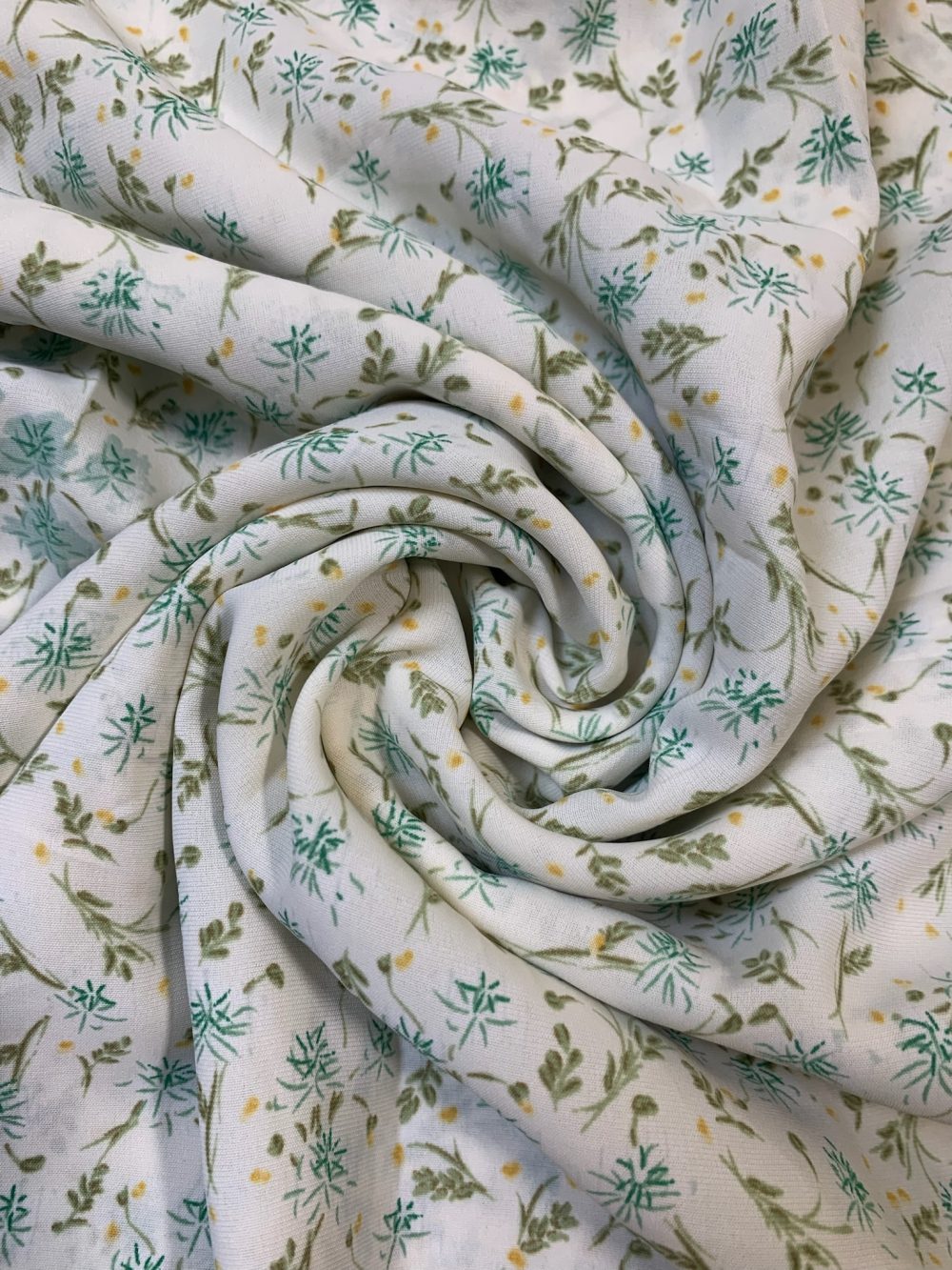 Off white and Green Ditsy all over Floral Fabric