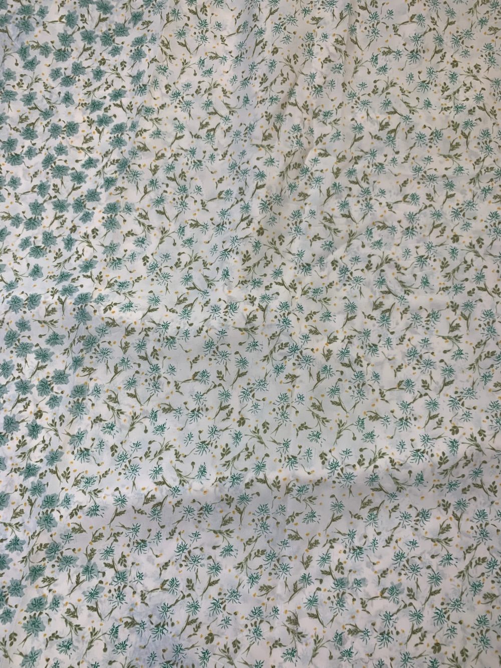 Off white and Green Ditsy all over Floral Fabric - Image 3