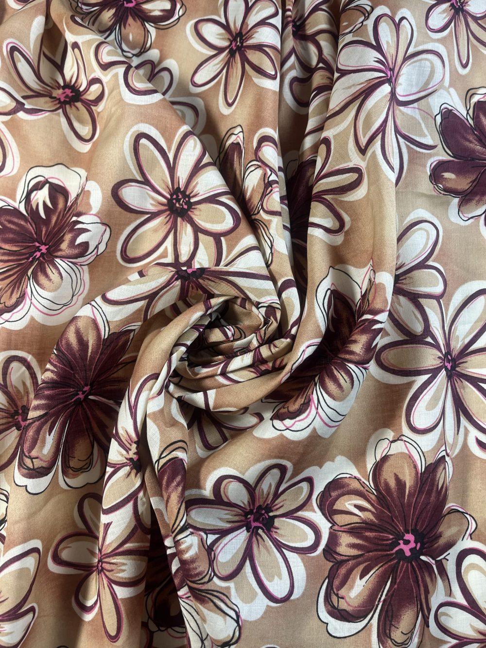 Nude Peach or Brown Floral Linen