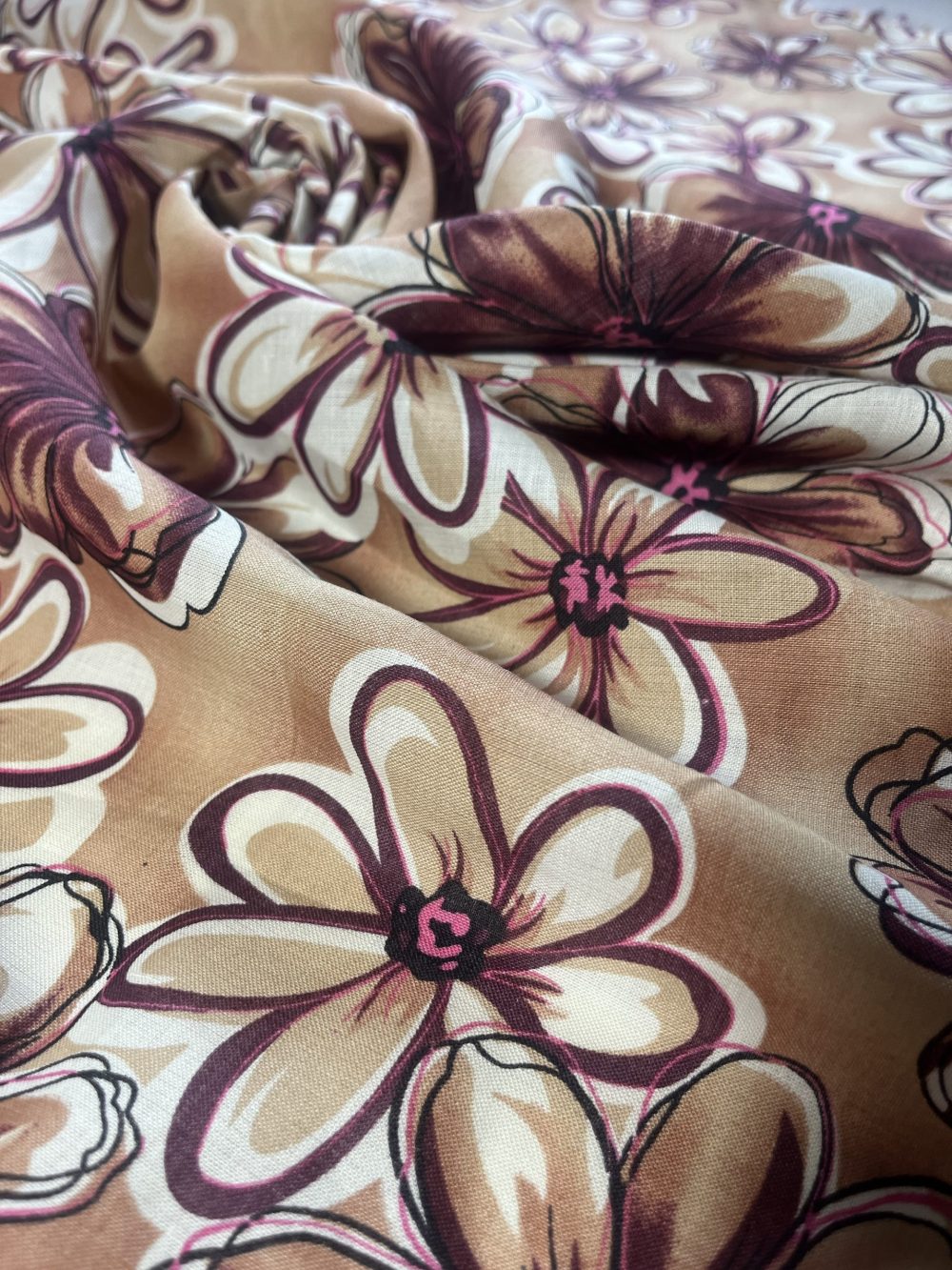 Nude Peach or Brown Floral Linen - Image 4
